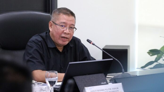 Deputi Bidang Politik, Hukum, Pertahanan, dan Keamanan Kementerian PPN/Bappenas Bogat Widyatmoko, Rabu (21/8/2024) mengatakan High-Level Forum on Multi-Stakeholder Partnerships (HLF MSP) 2024 adalah upaya konkret Indonesia mengajak dunia menyiapkan solusi dalam menghadapi tantangan global yang semakin kompleks. (Foto: Bappenas)